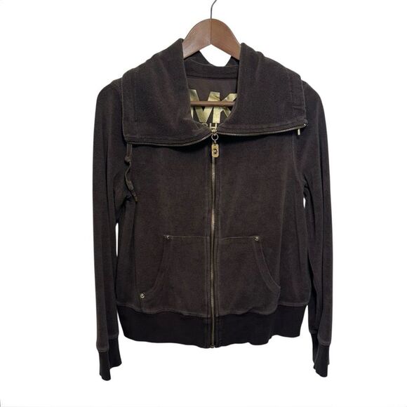 Vintage Y2K Michael Kors Chocolate Brown Terry Full Zip Up Sweater, M - Picture 2 of 12